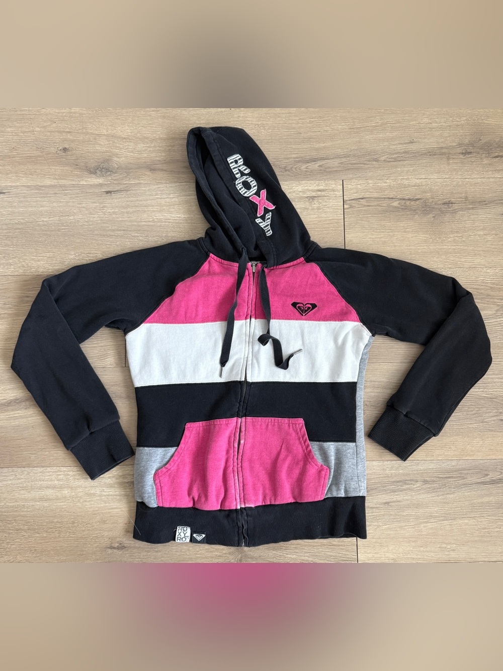 Vintage Roxy Y2K Reversible Zip-Up Jacket Size Small Black/Pink/White/Gray